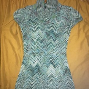 iNC shawl collar top green geometric print petite